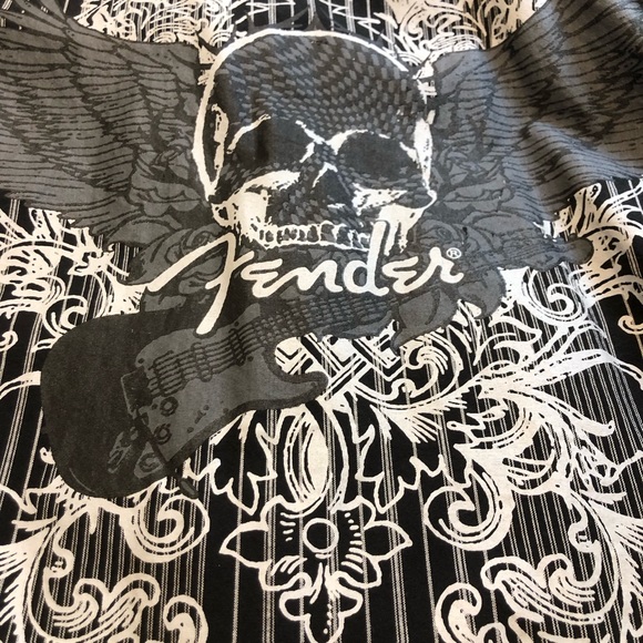 Fender Guitar Long Sleeve Striped Button Up Shirt Skull Rock n Roll Size Large - Picture 4 of 10